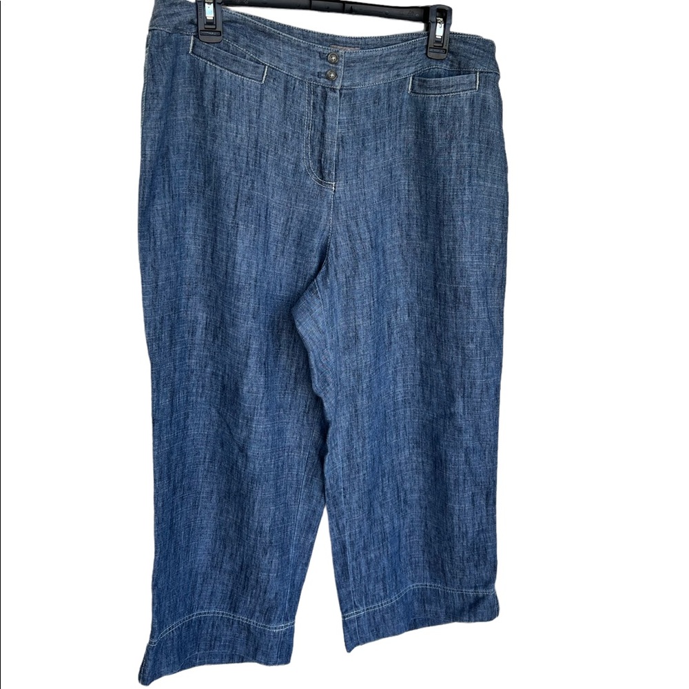 J. Jill Linen/Polyester Blend Wide Leg Crop Denim Pants Size 14